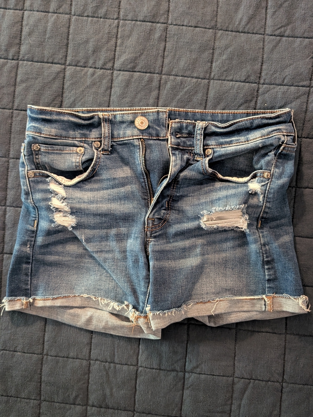 American Eagle Outfitters Mid-Rise Distressed Blue Denim Shorts